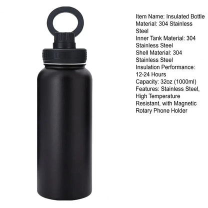 1000ml Isolierte Wasserflasche mit magnetischer drehbarer Telefonhalterung